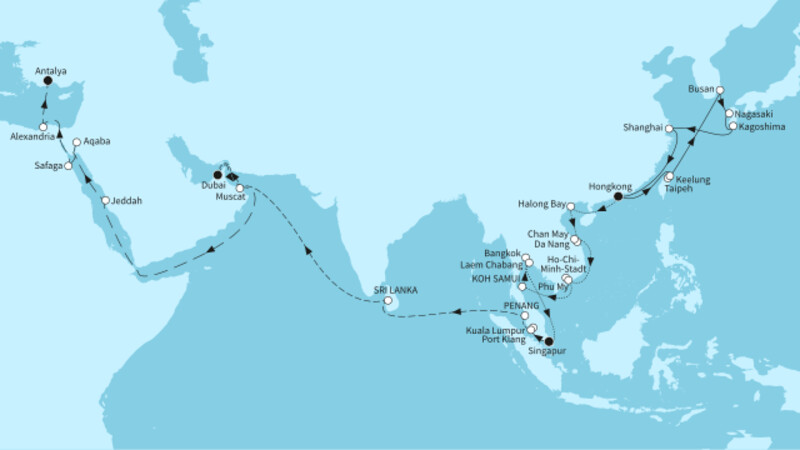 58 Nächte - Weltentdecker-Route - ab Hongkong/bis Antalya