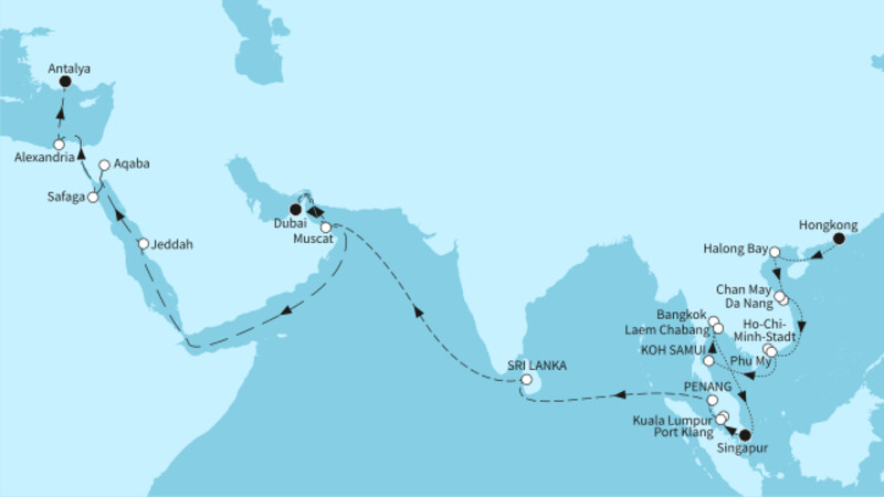 44 Nächte - Weltentdecker-Route - ab Hongkong/bis Antalya