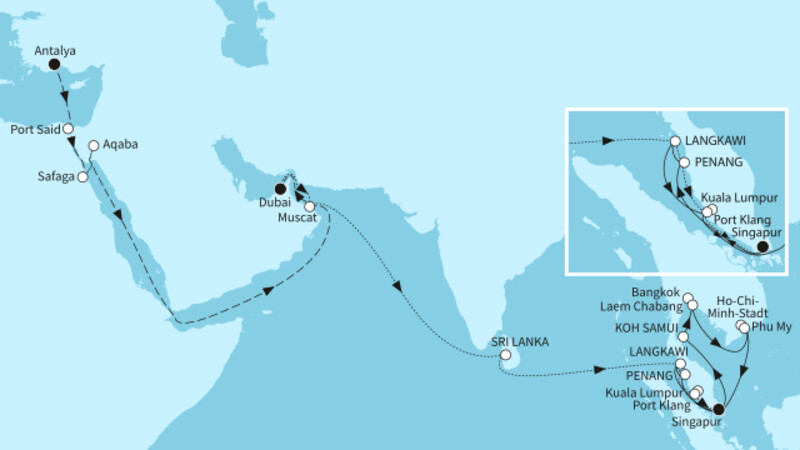 44 Nächte - Große Weltentdecker-Route - ab Antalya/bis Singapur