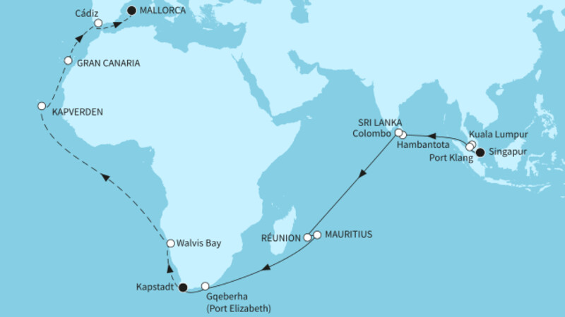 41 Nächte - Weltentdecker-Route - ab Singapur/bis Palma 41 Nächte - Weltentdecker-Route - ab Singapur/bis Palma