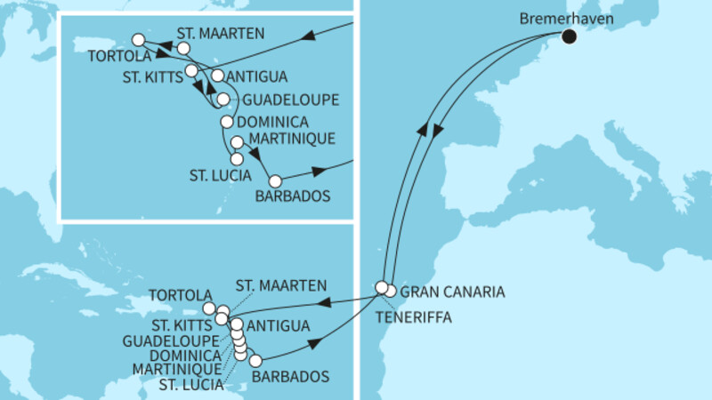 35 Nächte - Traumreise in die Karibik - ab/bis Bremerhaven 35 Nächte - Traumreise in die Karibik - ab/bis Bremerhaven