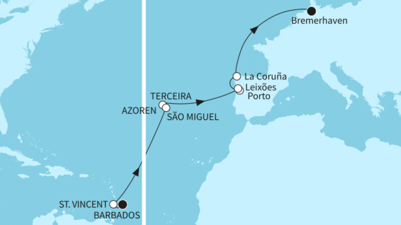 17 Nächte - Auszeit auf dem Atlantik - ab Bridgetown/bis Bremerhaven 17 Nächte - Auszeit auf dem Atlantik - ab Bridgetown/bis Bremerhaven