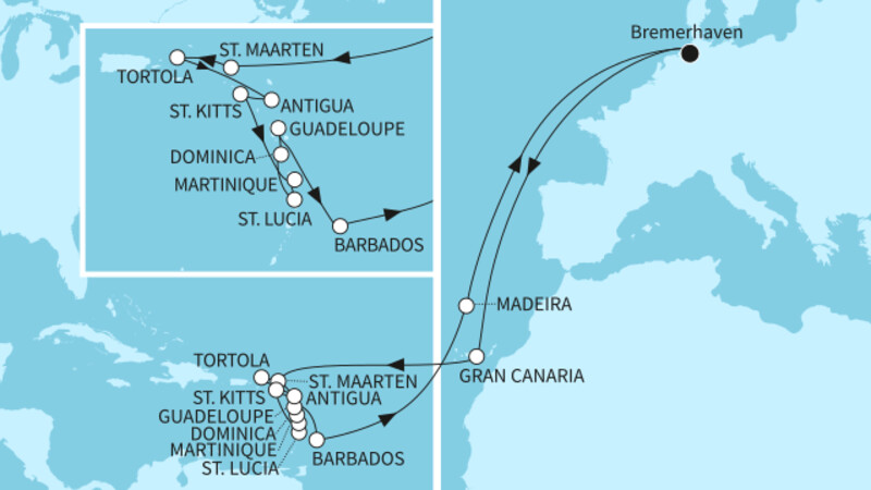 35 Nächte - Traumreise in die Karibik - ab/bis Bremerhaven 35 Nächte - Traumreise in die Karibik - ab/bis Bremerhaven