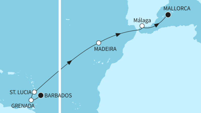 15 Nächte - Transatlantik - ab Bridgetown/bis Palma 15 Nächte - Transatlantik - ab Bridgetown/bis Palma