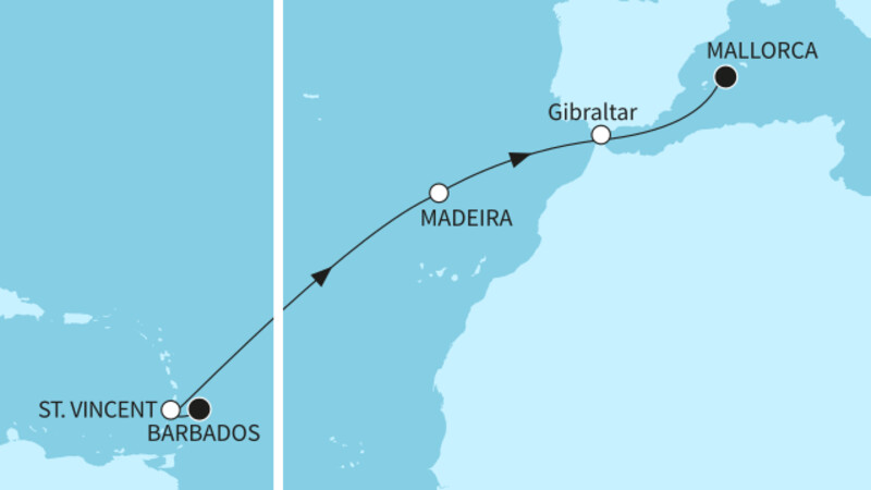 14 Nächte - Auszeit auf dem Atlantik - ab Bridgetown/bis Palma 14 Nächte - Auszeit auf dem Atlantik - ab Bridgetown/bis Palma