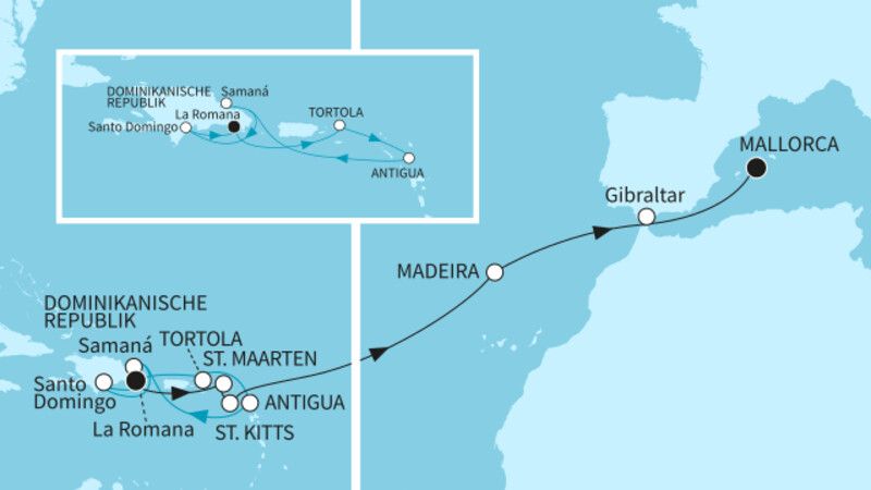 22 Nächte -Karibik & Auszeit auf dem Atlantik - ab La Romana/bis Palma 22 Nächte -Karibik & Auszeit auf dem Atlantik - ab La Romana/bis Palma