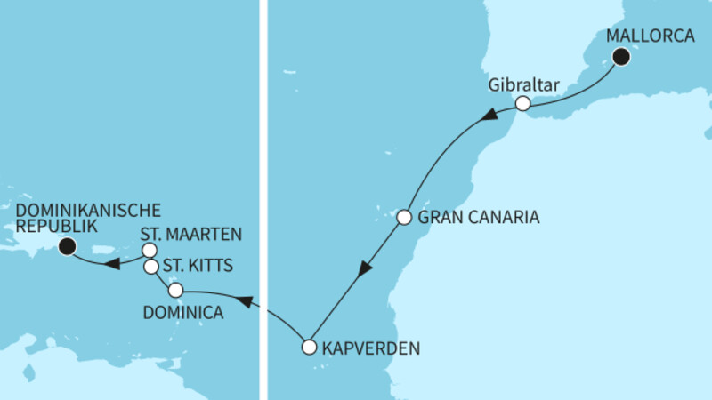16 Nächte - Auszeit auf dem Atlantik - ab Palma/bis La Romana 16 Nächte - Auszeit auf dem Atlantik - ab Palma/bis La Romana