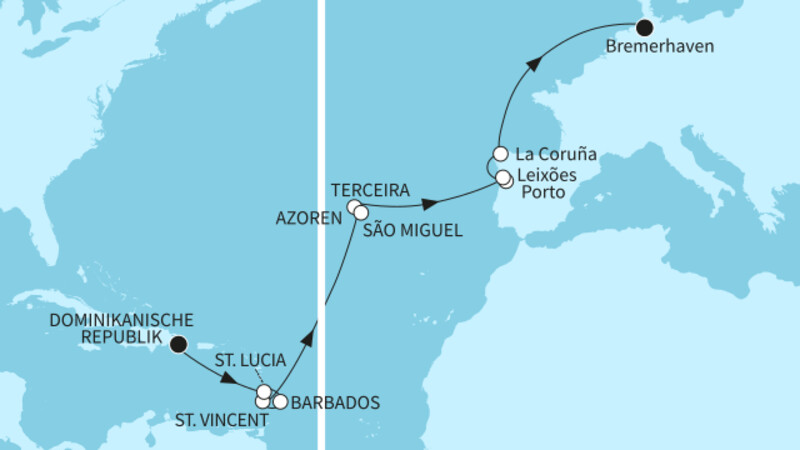 20 Nächte - Auszeit auf dem Atlantik - ab La Romana/bis Bremerhaven 20 Nächte - Auszeit auf dem Atlantik - ab La Romana/bis Bremerhaven