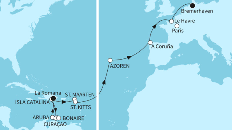 24 Nächte - Große Karibikreise und Auszeit auf dem Atlantik - ab La Romana/bis Bremerhaven 24 Nächte - Große Karibikreise und Auszeit auf dem Atlantik - ab La Romana/bis Bremerhaven