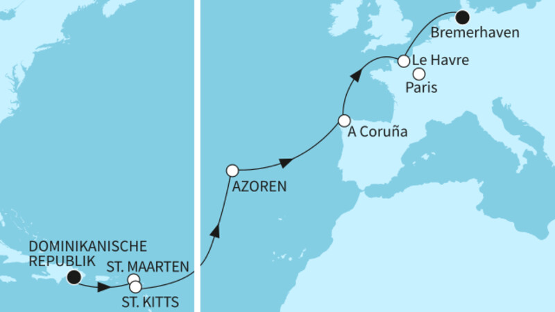 17 Nächte - Transatlantik - ab La Romana/bis Bremerhaven 17 Nächte - Transatlantik - ab La Romana/bis Bremerhaven