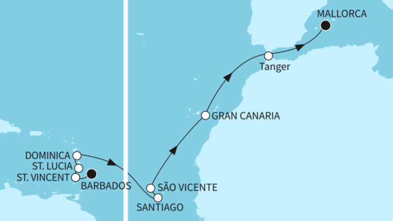 18 Nächte - Transatlantik - ab Bridgetown/bis Palma 18 Nächte - Transatlantik - ab Bridgetown/bis Palma