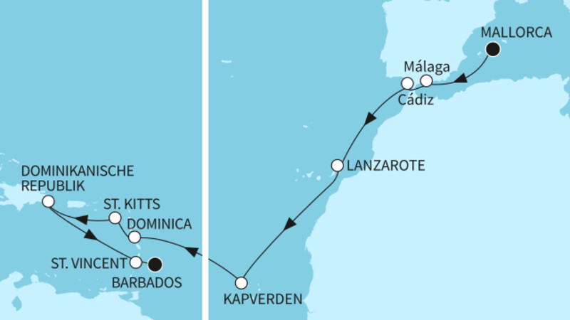 20 Nächte - Transatlantik - ab Palma/bis Bridgetown 20 Nächte - Transatlantik - ab Palma/bis Bridgetown