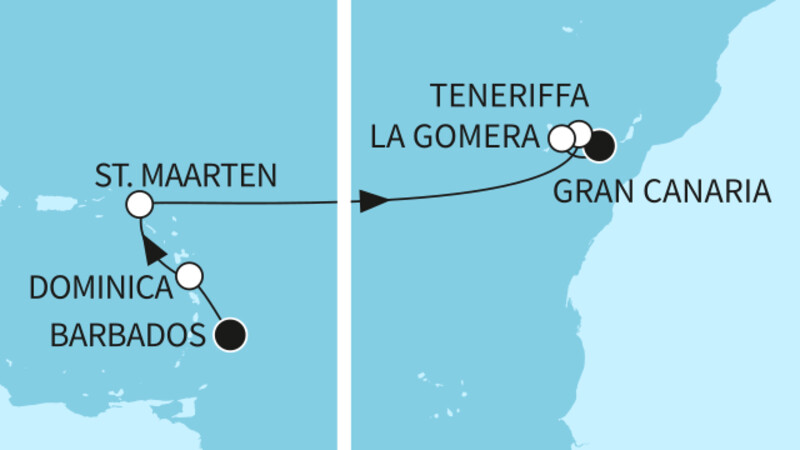 13 Nächte - Transatlantik - ab Bridgetown/bis Las Palmas 13 Nächte - Transatlantik - ab Bridgetown/bis Las Palmas