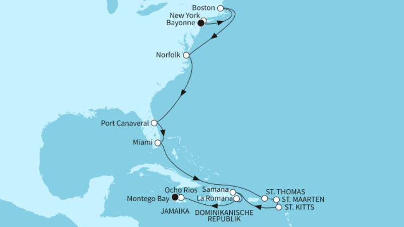 19 Nächte - USA Ostküste & Karibiksonne - ab Bayonne/bis Montego Bay
