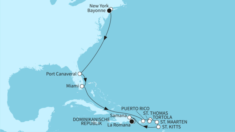 15 Nächte - USA Ostküste & Karibiksonne - ab Bayonne/bis La Romana