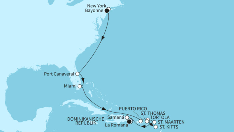 15 Nächte - USA Ostküste & Karibiksonne - ab Bayonne/bis La Romana 15 Nächte - USA Ostküste & Karibiksonne - ab Bayonne/bis La Romana
