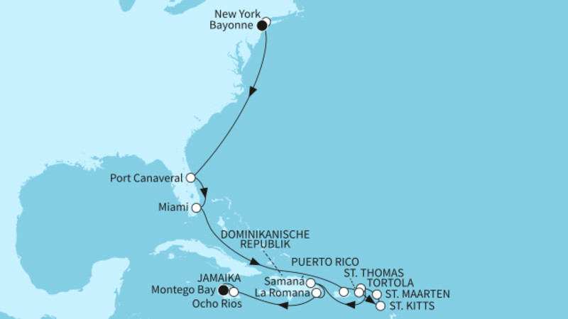 18 Nächte - USA Ostküste & Karibiksonne - ab Bayonne/bis Montego Bay 18 Nächte - USA Ostküste & Karibiksonne - ab Bayonne/bis Montego Bay