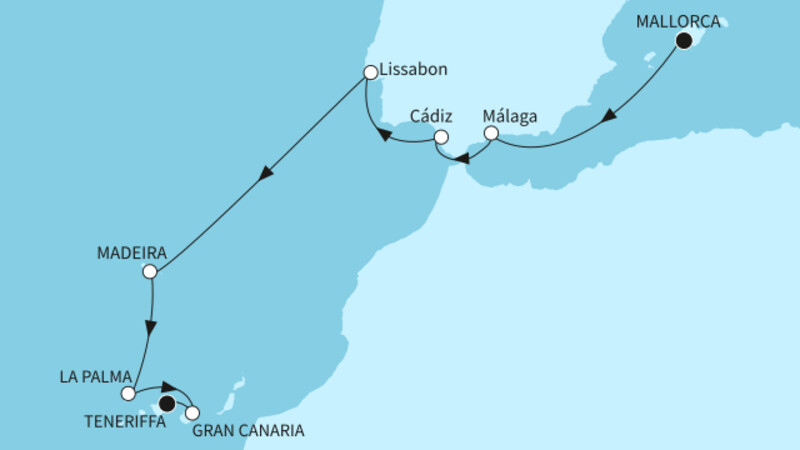 10 Nächte - Spaniens Sonnenküste und Atlantikinseln - ab Palma/bis Santa Cruz