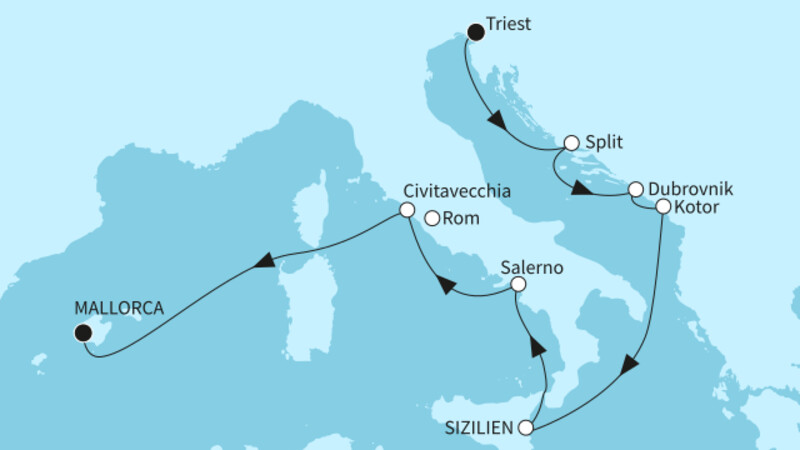 10 Nächte - Adriaperlen und Höhepunkte Italiens - ab Triest/bis Palma 10 Nächte - Adriaperlen und Höhepunkte Italiens - ab Triest/bis Palma