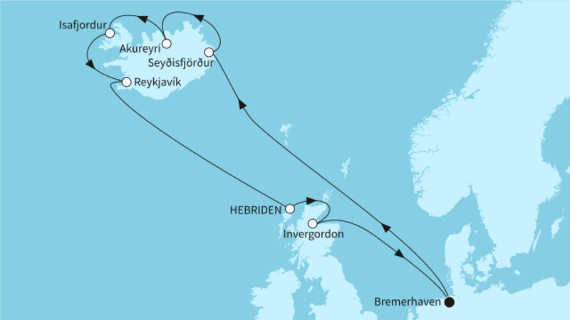 12 Nächte - Island unter der Mitternachtssonne - ab/bis Bremerhaven 