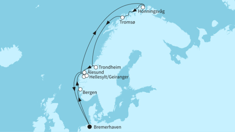 12 Nächte - Norwegens Fjordwelten mit Nordkap - ab/bis Bremerhaven