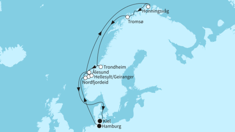 12 Nächte - Norwegens Fjordwelten mit Nordkap - ab Hamburg/bis Kiel 12 Nächte - Norwegens Fjordwelten mit Nordkap - ab Hamburg/bis Kiel