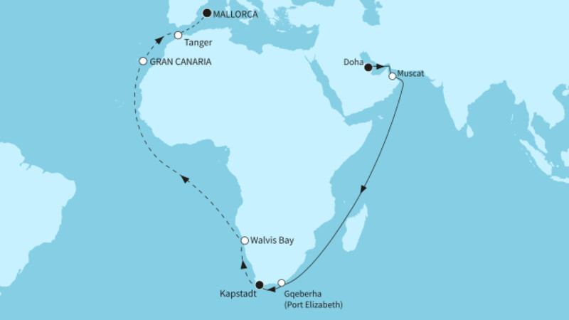 37 Nächte - Weltentdecker-Route - ab Doha/bis Palma 37 Nächte - Weltentdecker-Route - ab Doha/bis Palma