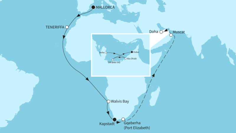 41 Nächte - Rund um Afrika in den Orient - ab Palma/bis Dubai 41 Nächte - Rund um Afrika in den Orient - ab Palma/bis Dubai