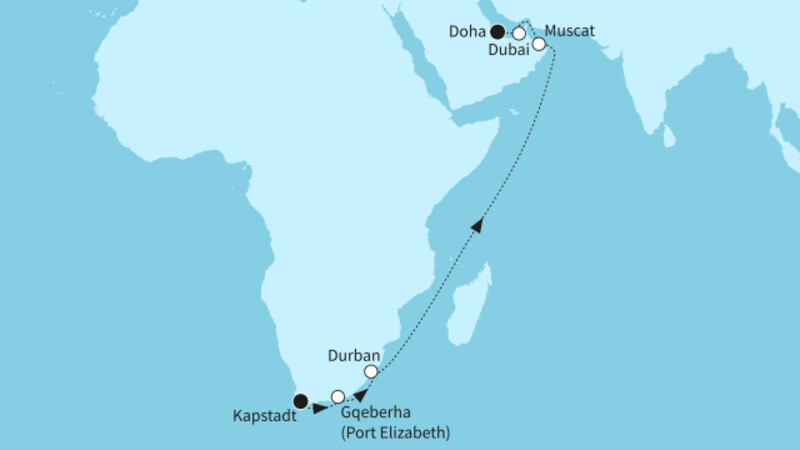 18 Nächte - Auszeit zwischen den Kontinenten - ab Kapstadt/bis Doha 18 Nächte - Auszeit zwischen den Kontinenten - ab Kapstadt/bis Doha