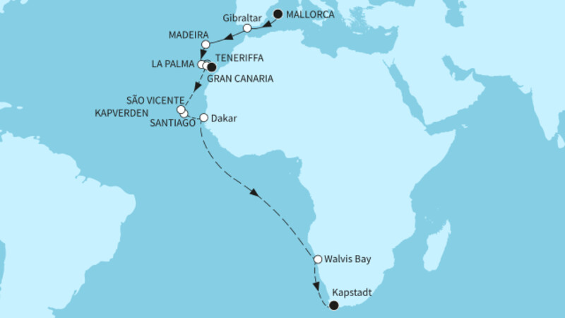 27 Nächte - Auf Entdeckerspuren nach Südafrika - ab Palma/bis Kapstadt 27 Nächte - Auf Entdeckerspuren nach Südafrika - ab Palma/bis Kapstadt