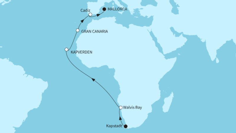 19 Nächte - Transozean - ab Kapstadt/bis Palma 19 Nächte - Transozean - ab Kapstadt/bis Palma
