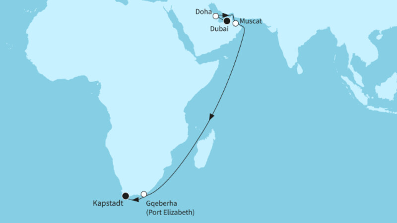 19 Nächte - Auszeit zwischen den Kontinenten - ab Dubai/bis Kapstadt 19 Nächte - Auszeit zwischen den Kontinenten - ab Dubai/bis Kapstadt