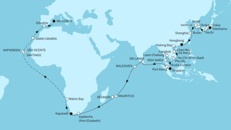 71 Nächte - Große Weltentdecker-Route - ab Tokio/bis Palma 71 Nächte - Große Weltentdecker-Route - ab Tokio/bis Palma