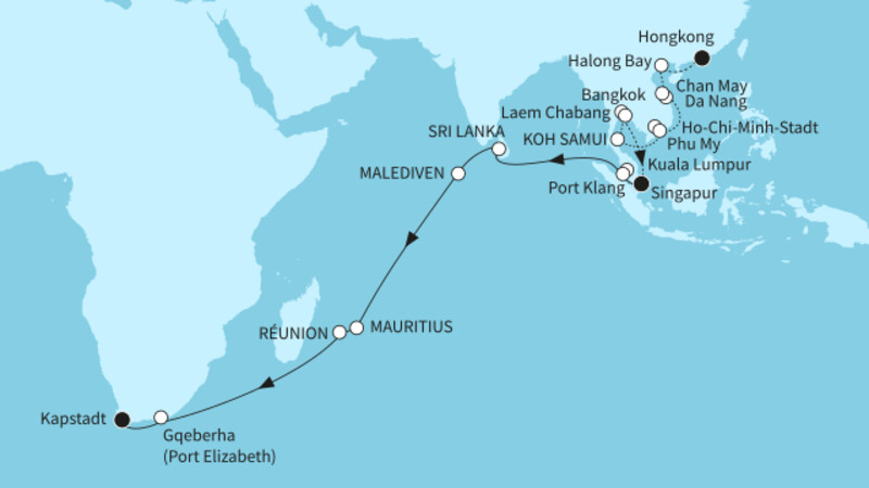36 Nächte - Indischer Ozean mit Mauritius - ab Hongkong/bis Kapstadt 36 Nächte - Indischer Ozean mit Mauritius - ab Hongkong/bis Kapstadt