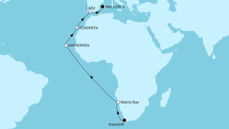 19 Nächte - Transozean - ab Kapstadt/bis Palma 19 Nächte - Transozean - ab Kapstadt/bis Palma