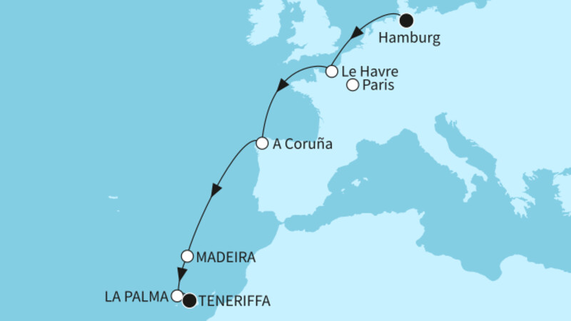 9 Nächte - Westküste mit Kanaren - ab Hamburg/bis Santa Cruz 9 Nächte - Westküste mit Kanaren - ab Hamburg/bis Santa Cruz