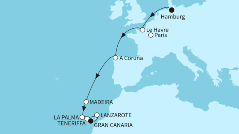 11 Nächte - Westküste mit Kanaren - ab Hamburg/bis Las Palmas 11 Nächte - Westküste mit Kanaren - ab Hamburg/bis Las Palmas
