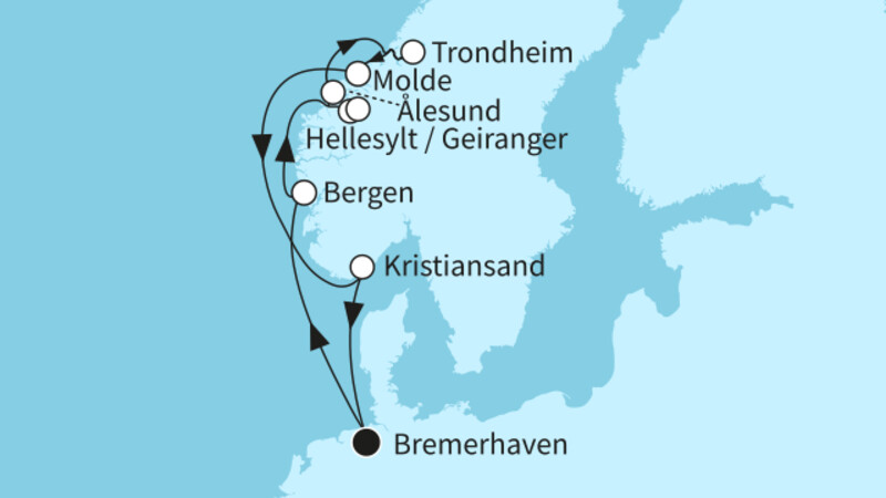 10 Nächte - Norwegens Fjordwelten mit Trondheim - ab/bis Bremerhaven 10 Nächte - Norwegens Fjordwelten mit Trondheim - ab/bis Bremerhaven