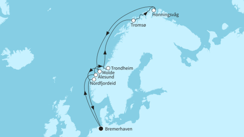12 Nächte - Norwegens Fjordwelten mit Nordkap - ab/bis Bremerhaven 12 Nächte - Norwegens Fjordwelten mit Nordkap - ab/bis Bremerhaven