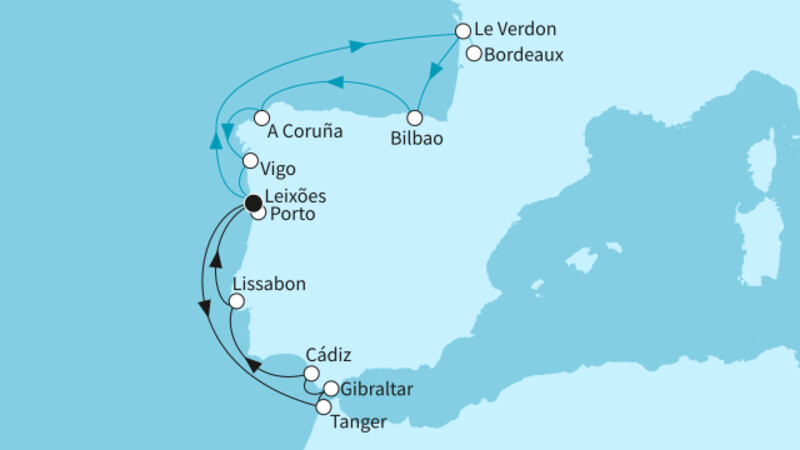 14 Nächte- Rund um die Iberische Halbinsel - ab/bis Leixões (Porto) 14 Nächte- Rund um die Iberische Halbinsel - ab/bis Leixões (Porto)
