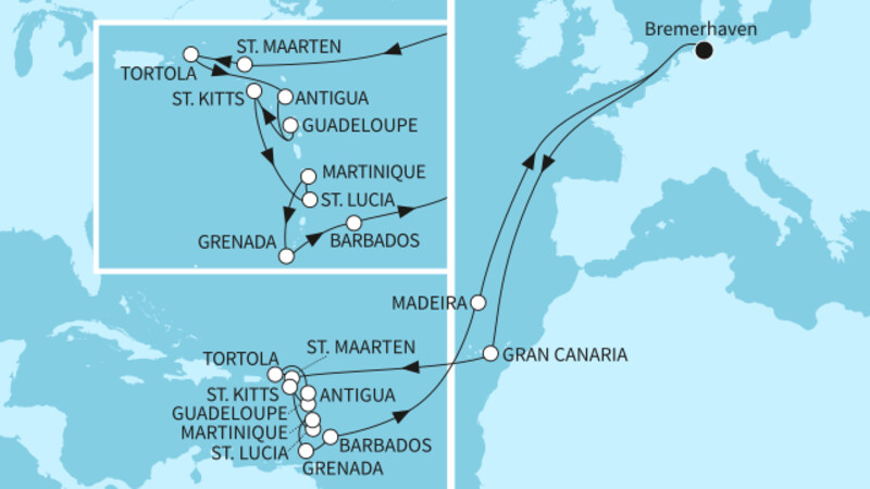 35 Nächte - Traumreise in die Karibik - ab/bis Bremerhaven 35 Nächte - Traumreise in die Karibik - ab/bis Bremerhaven