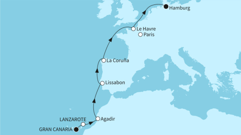 11 Tage - Marokkanisches Flair und Europas Westküste - ab Las Palmas/an Hamburg