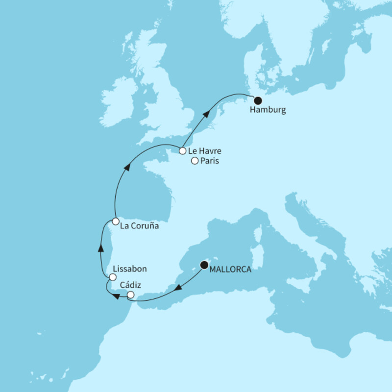 10 Nächte - Die Sonnenseiten Westeuropas - ab Palma/bis Hamburg 10 Nächte - Die Sonnenseiten Westeuropas - ab Palma/bis Hamburg