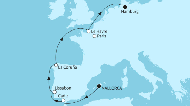 10 Nächte - Die Sonnenseiten Westeuropas - ab Palma/bis Hamburg 10 Nächte - Die Sonnenseiten Westeuropas - ab Palma/bis Hamburg