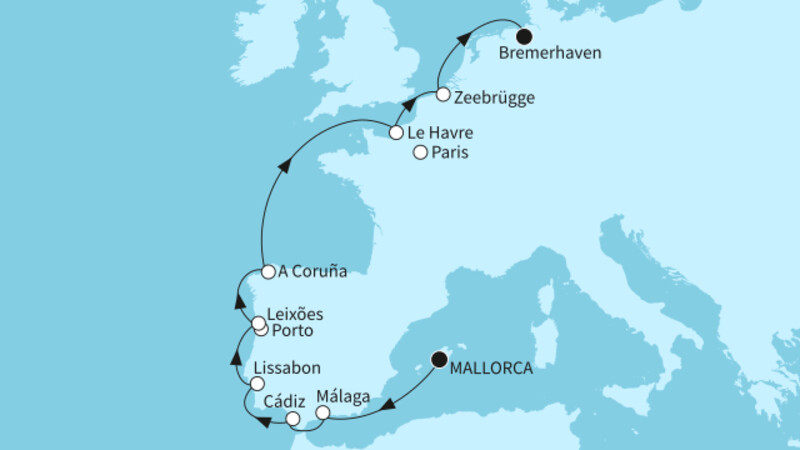 11 Nächte - Europas Westküste - ab Palma/bis Bremerhaven 11 Nächte - Europas Westküste - ab Palma/bis Bremerhaven
